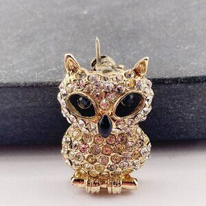 VINTAGE Clear rhinestone owl on perch brooch c. 1980s 1990s does 1940s 1950s pin